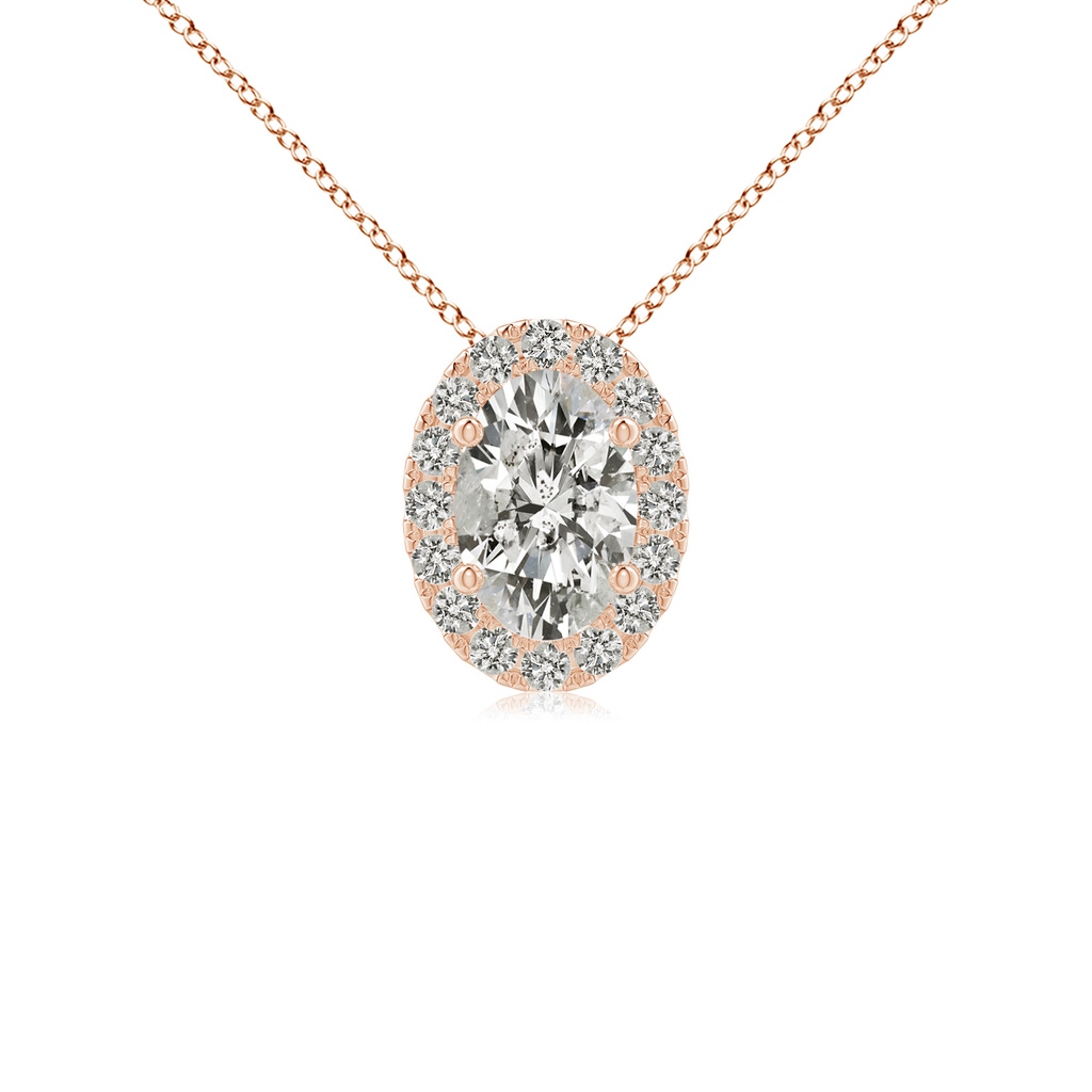 6x4mm KI3 Oval Diamond Halo Pendant in 10K Rose Gold