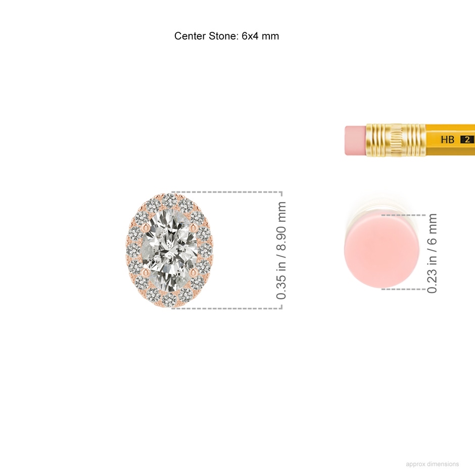 6x4mm KI3 Oval Diamond Halo Pendant in 10K Rose Gold ruler