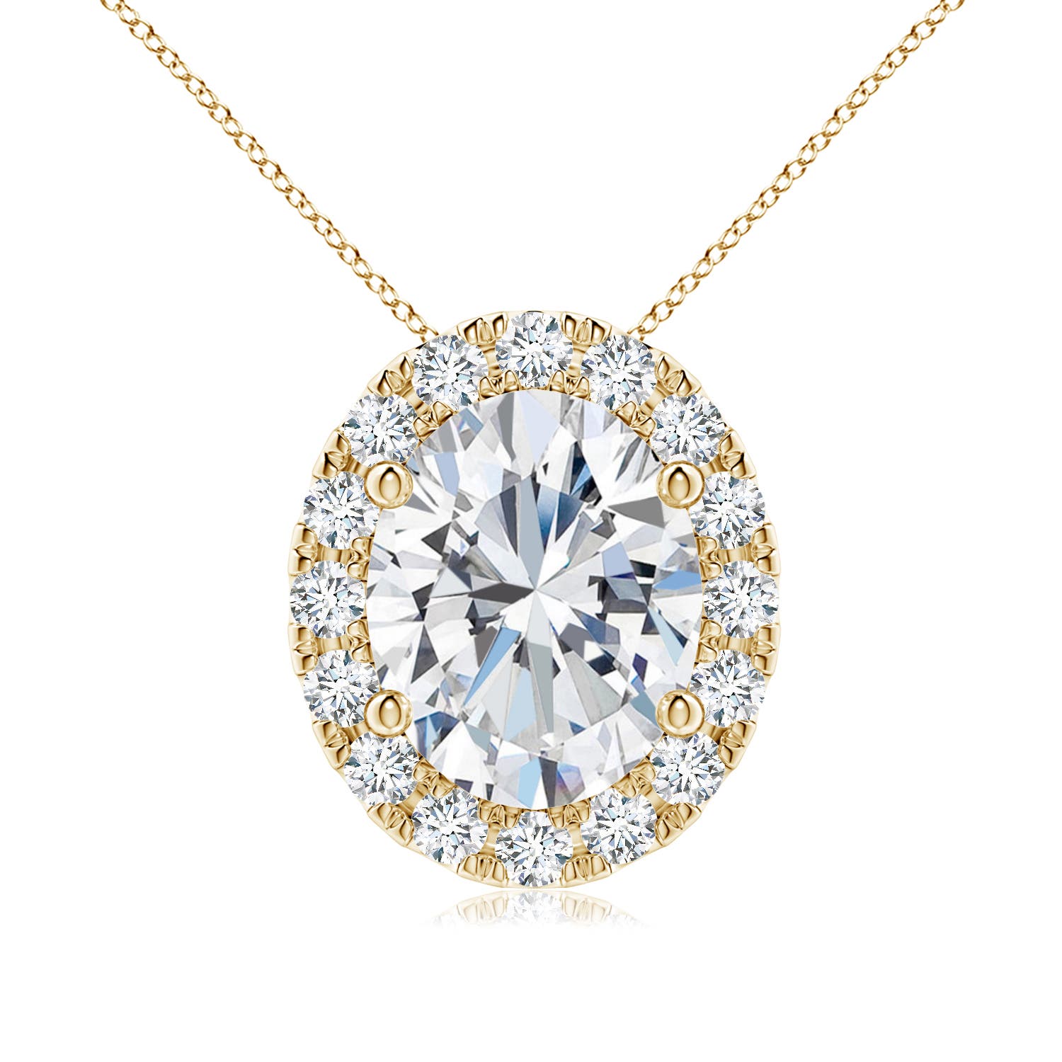 Angara 2.22 CTW Prong-Set Oval Diamond Halo Pendant in 18K Yellow Gold