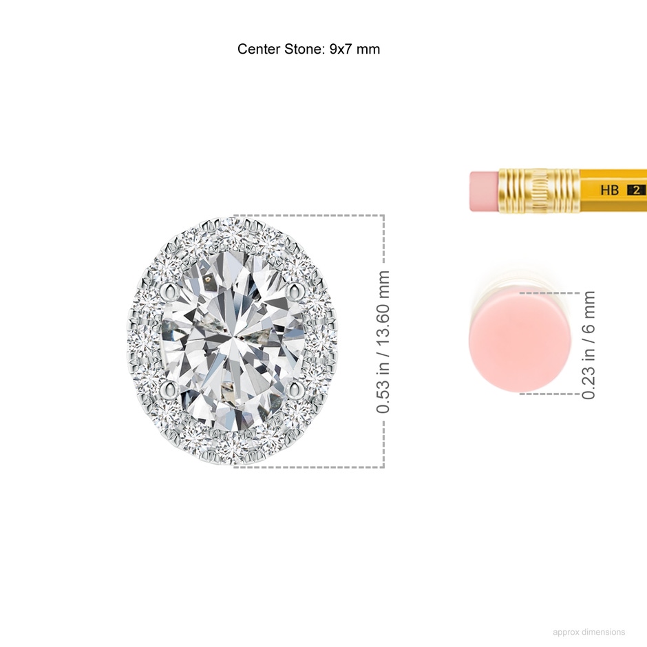 9x7mm HSI2 Oval Diamond Halo Pendant in P950 Platinum ruler
