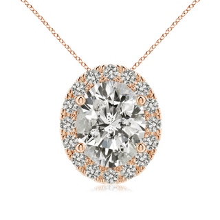 9x7mm KI3 Oval Diamond Halo Pendant in 9K Rose Gold