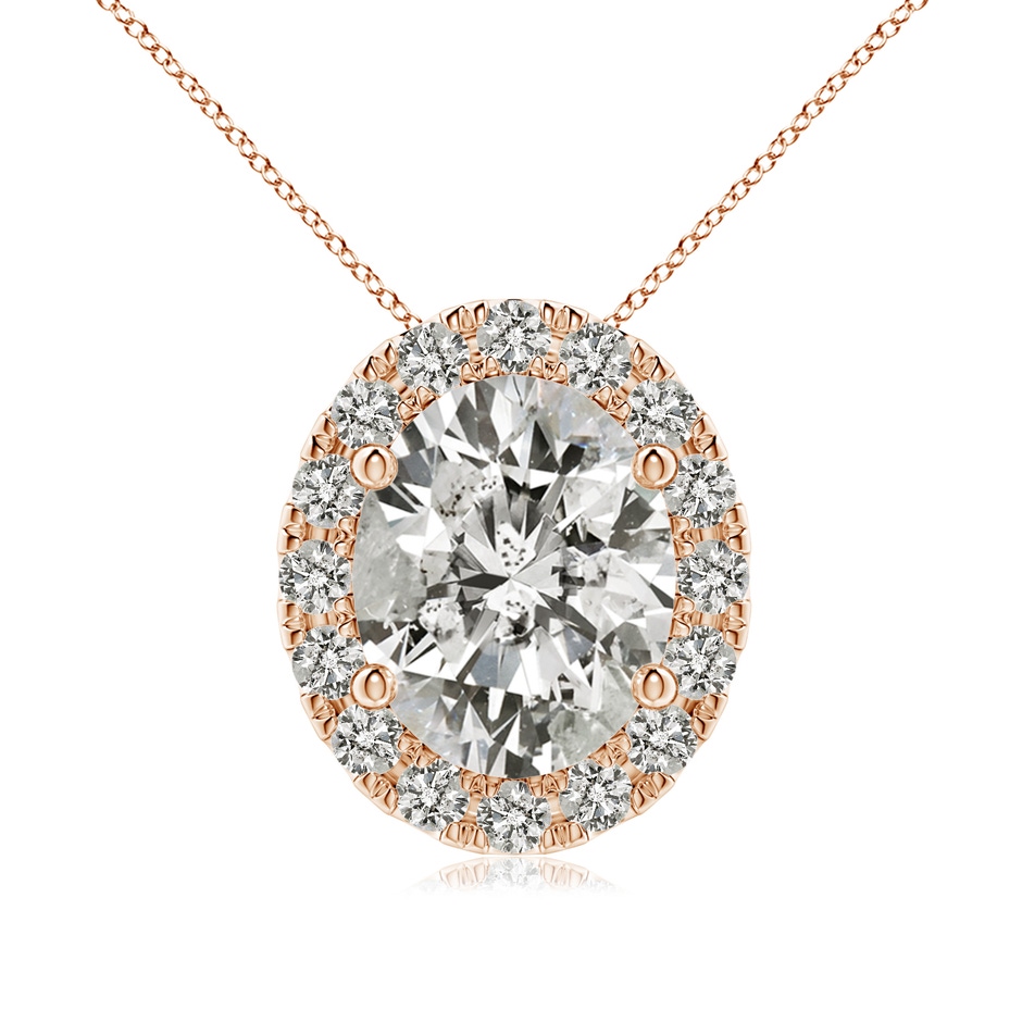 9x7mm KI3 Oval Diamond Halo Pendant in Rose Gold 