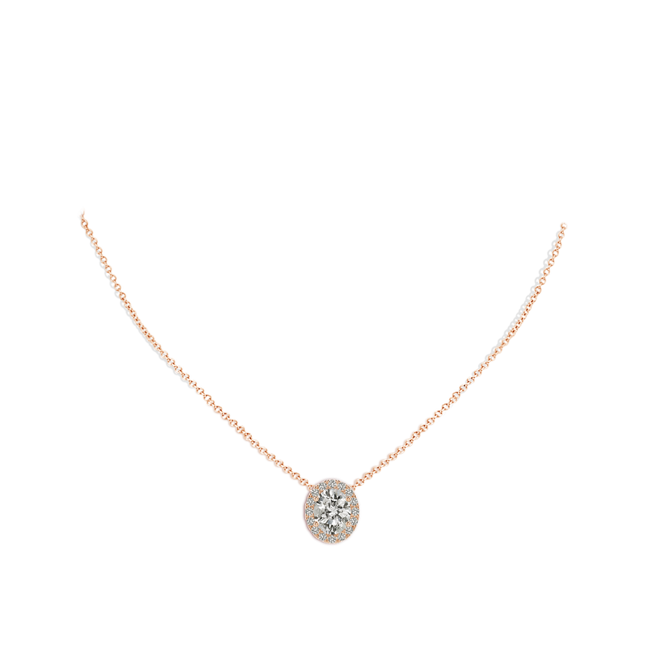 9x7mm KI3 Oval Diamond Halo Pendant in Rose Gold pen