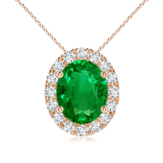 10x8mm AAAA Oval Emerald Halo Pendant in Rose Gold