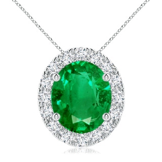 12x10mm AAA Oval Emerald Halo Pendant in P950 Platinum