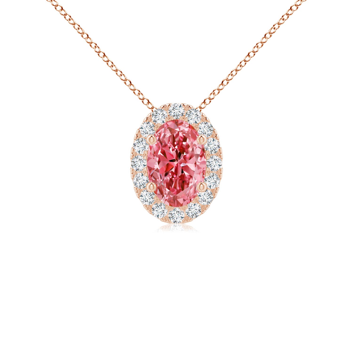 Angara 0.53 CTW Prong-Set Oval Fancy Intense Pink Diamond Halo Pendant in 18K Rose Gold