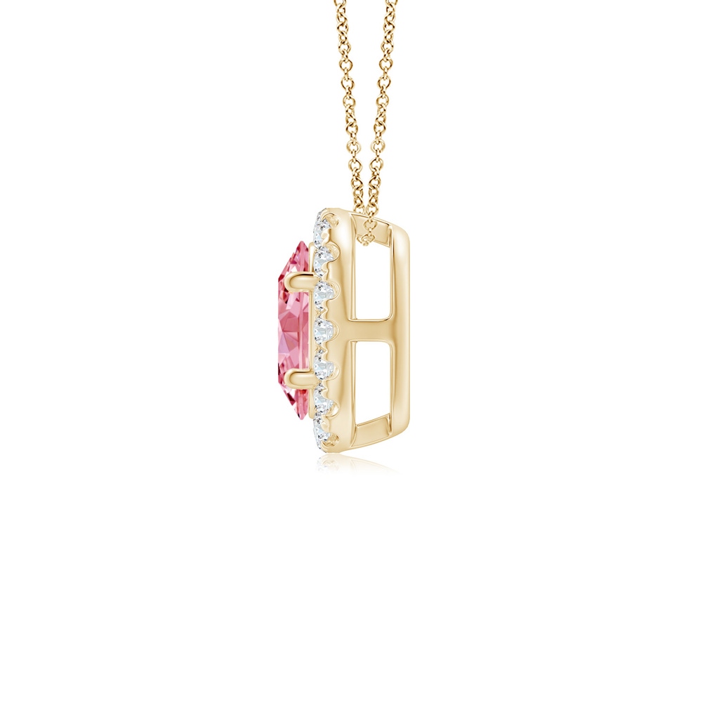 6x4mm AAAA Oval Fancy Intense Pink Diamond Halo Pendant in Yellow Gold - side 199