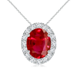10x8mm AAA Oval Ruby Halo Pendant in P950 Platinum