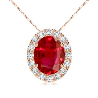 10x8mm AAA Oval Ruby Halo Pendant in Rose Gold