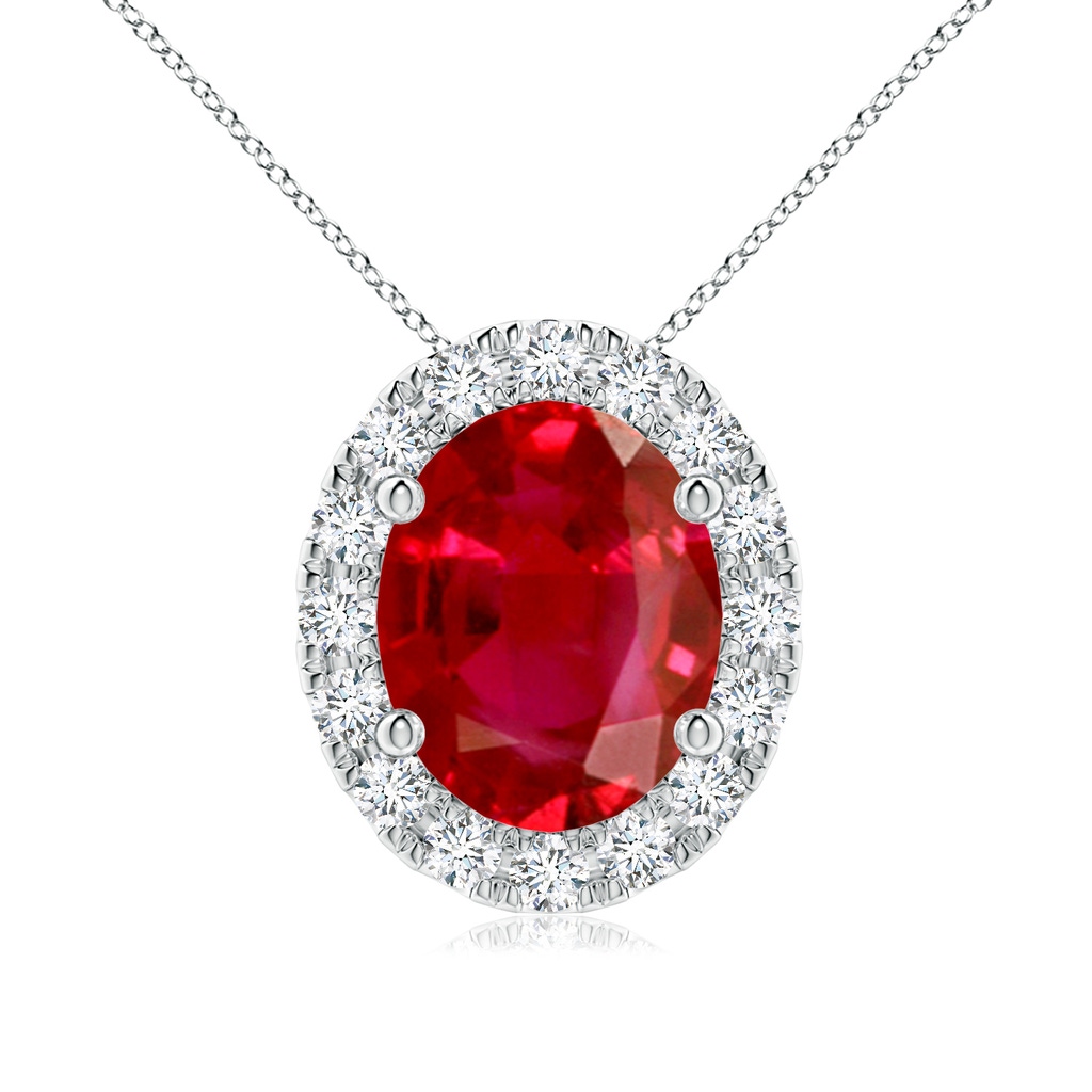 10x8mm AAA Oval Ruby Halo Pendant in White Gold