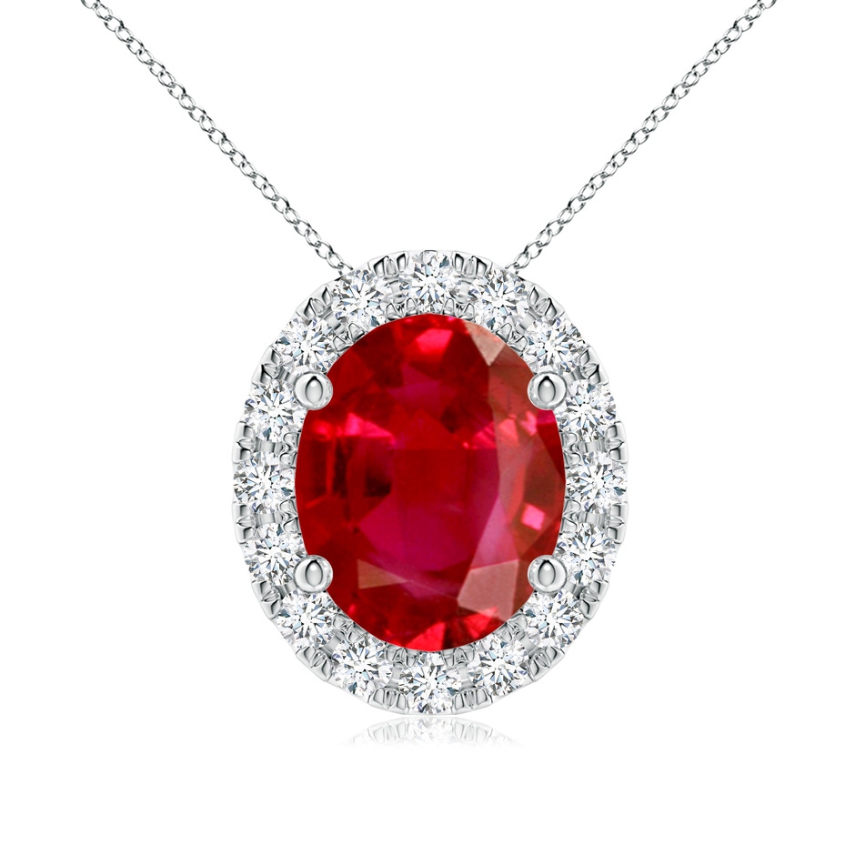 10x8mm AAA Oval Ruby Halo Pendant in White Gold 