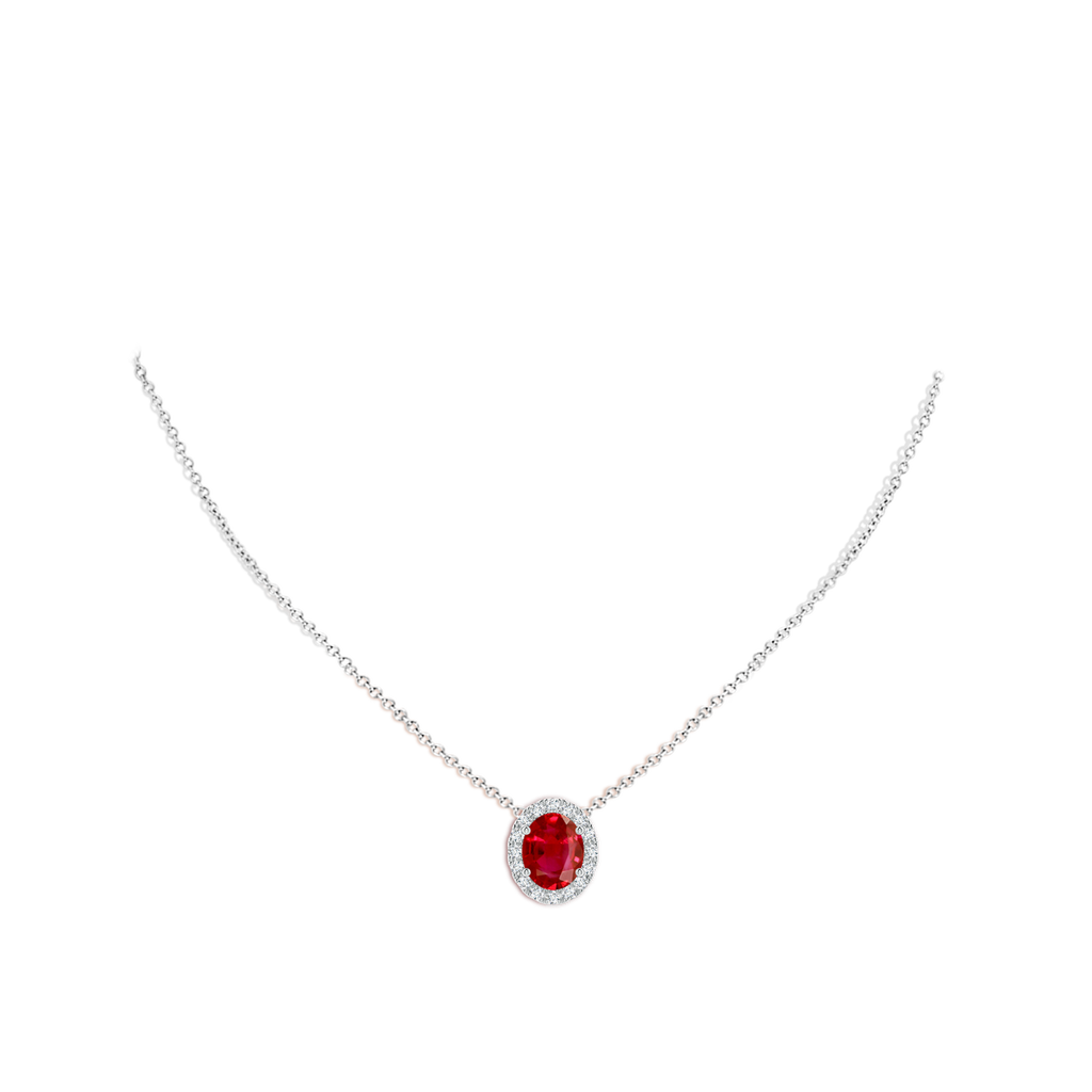10x8mm AAA Oval Ruby Halo Pendant in White Gold pen