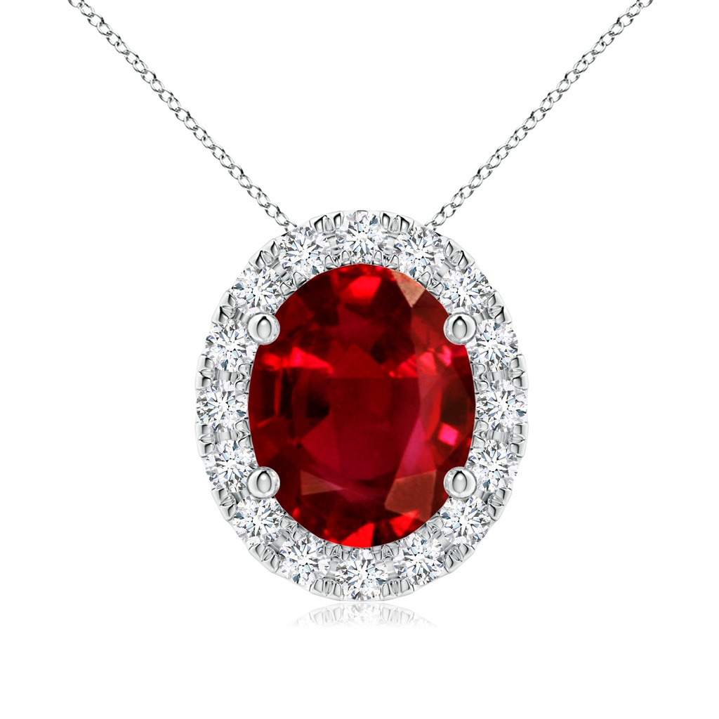 10x8mm AAAA Oval Ruby Halo Pendant in P950 Platinum