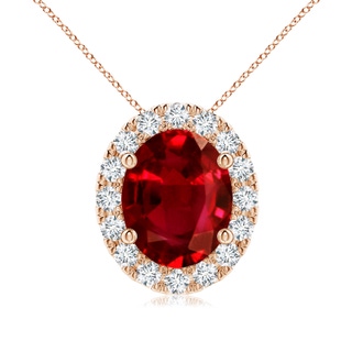 10x8mm AAAA Oval Ruby Halo Pendant in Rose Gold