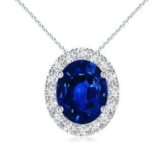 10x8mm AAAA Oval Blue Sapphire Halo Pendant in P950 Platinum