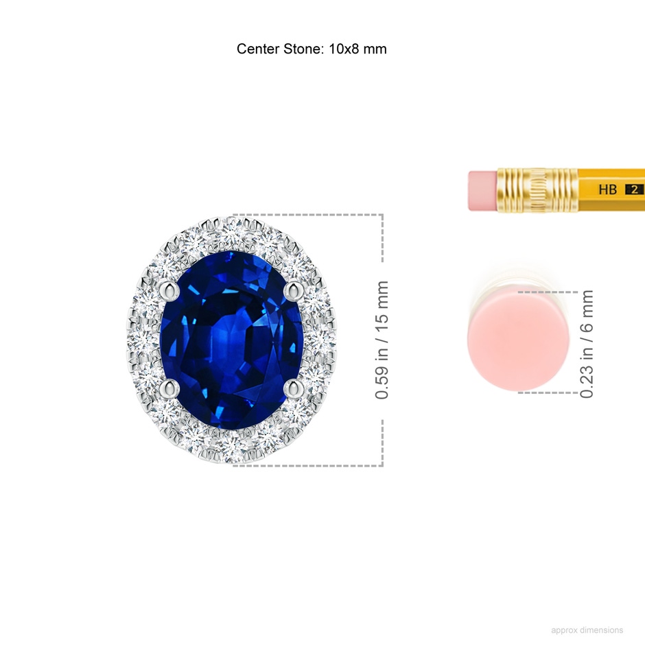 10x8mm Lab-Grown Oval Blue Sapphire Halo Pendant in White Gold ruler