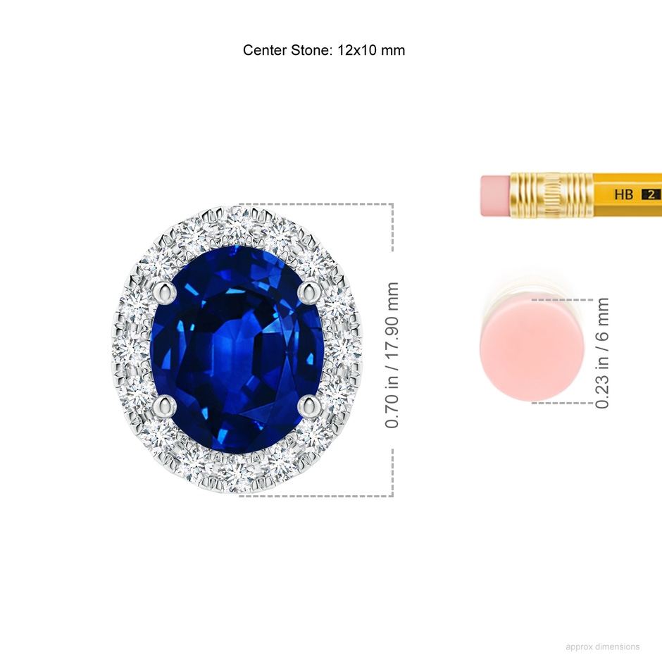 12x10mm Lab-Grown Oval Blue Sapphire Halo Pendant in P950 Platinum ruler