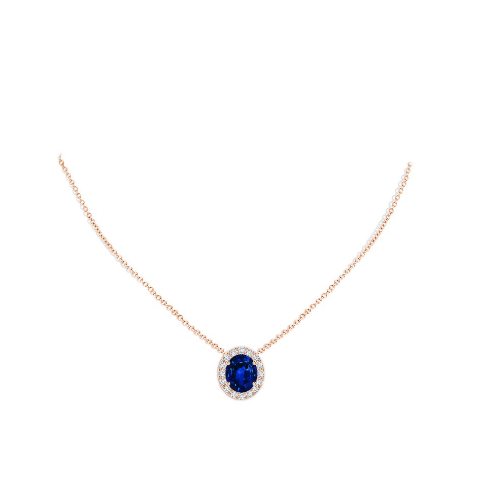 12x10mm Lab-Grown Oval Blue Sapphire Halo Pendant in Rose Gold pen