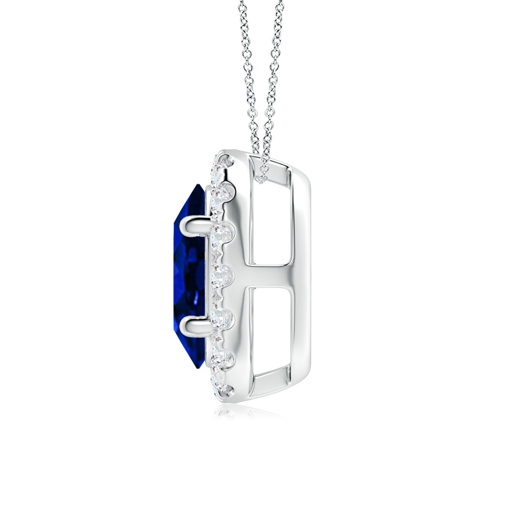 9x7mm Lab-Grown Oval Blue Sapphire Halo Pendant in 18K White Gold - side 199