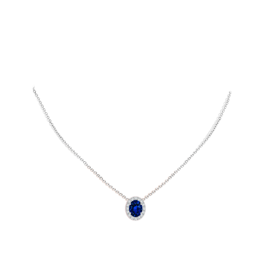 9x7mm Lab-Grown Oval Blue Sapphire Halo Pendant in 18K White Gold pen