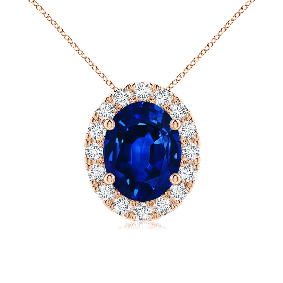 9x7mm Lab-Grown Oval Blue Sapphire Halo Pendant in Rose Gold 