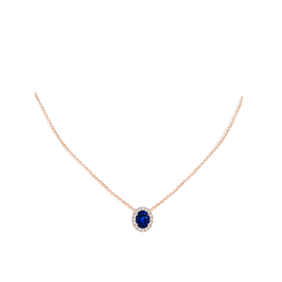 9x7mm Lab-Grown Oval Blue Sapphire Halo Pendant in Rose Gold pen