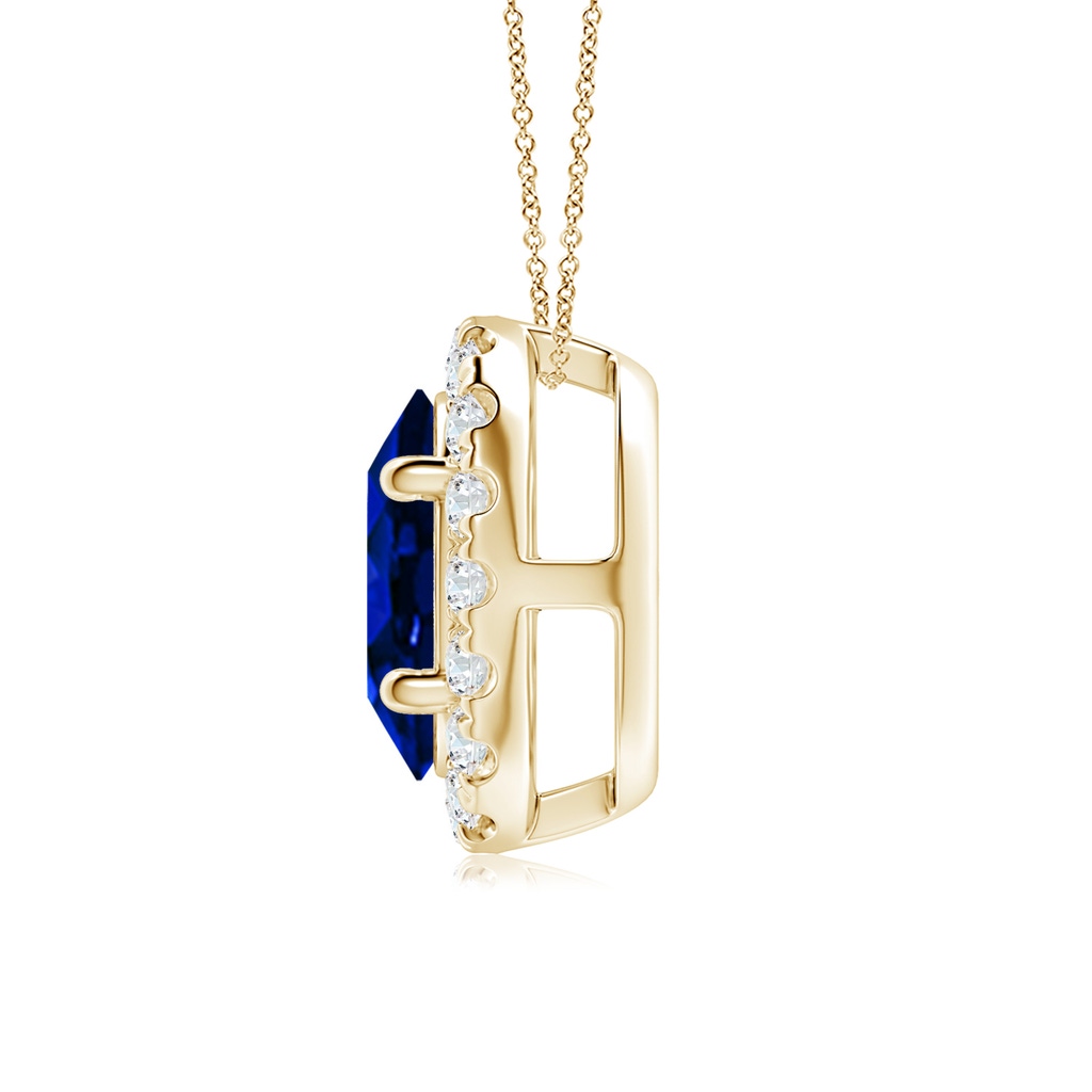 9x7mm Lab-Grown Oval Blue Sapphire Halo Pendant in Yellow Gold - side 199