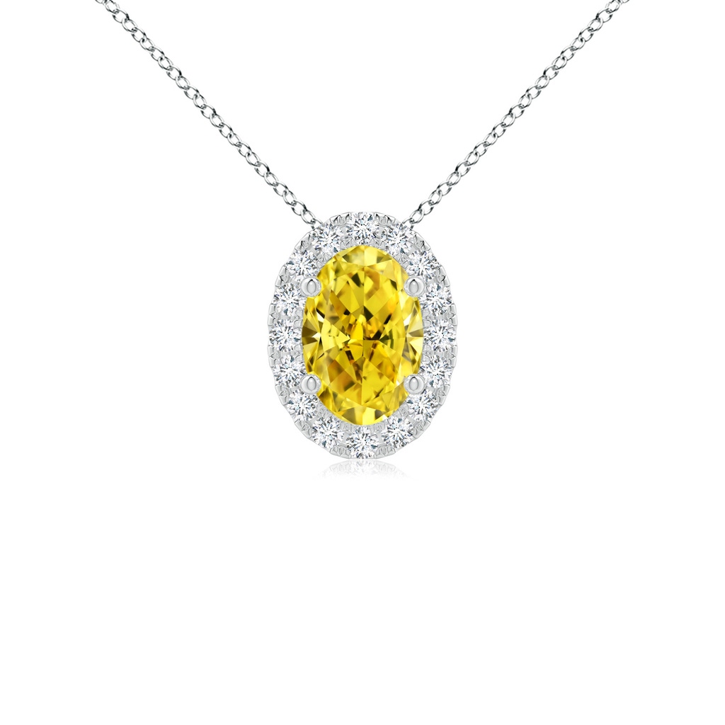 6x4mm AAAA Oval Fancy Intense Yellow Diamond Halo Pendant in P950 Platinum