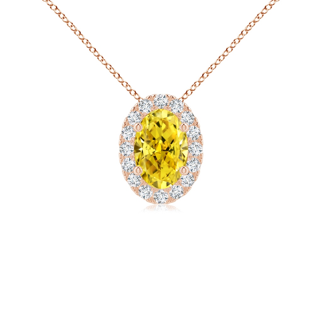 6x4mm AAAA Oval Fancy Intense Yellow Diamond Halo Pendant in Rose Gold