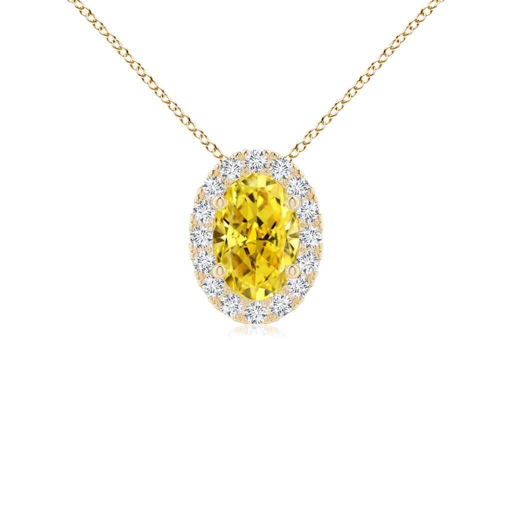 6x4mm AAAA Oval Fancy Intense Yellow Diamond Halo Pendant in Yellow Gold