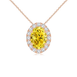 7x5mm AAAA Oval Fancy Intense Yellow Diamond Halo Pendant in 9K Rose Gold
