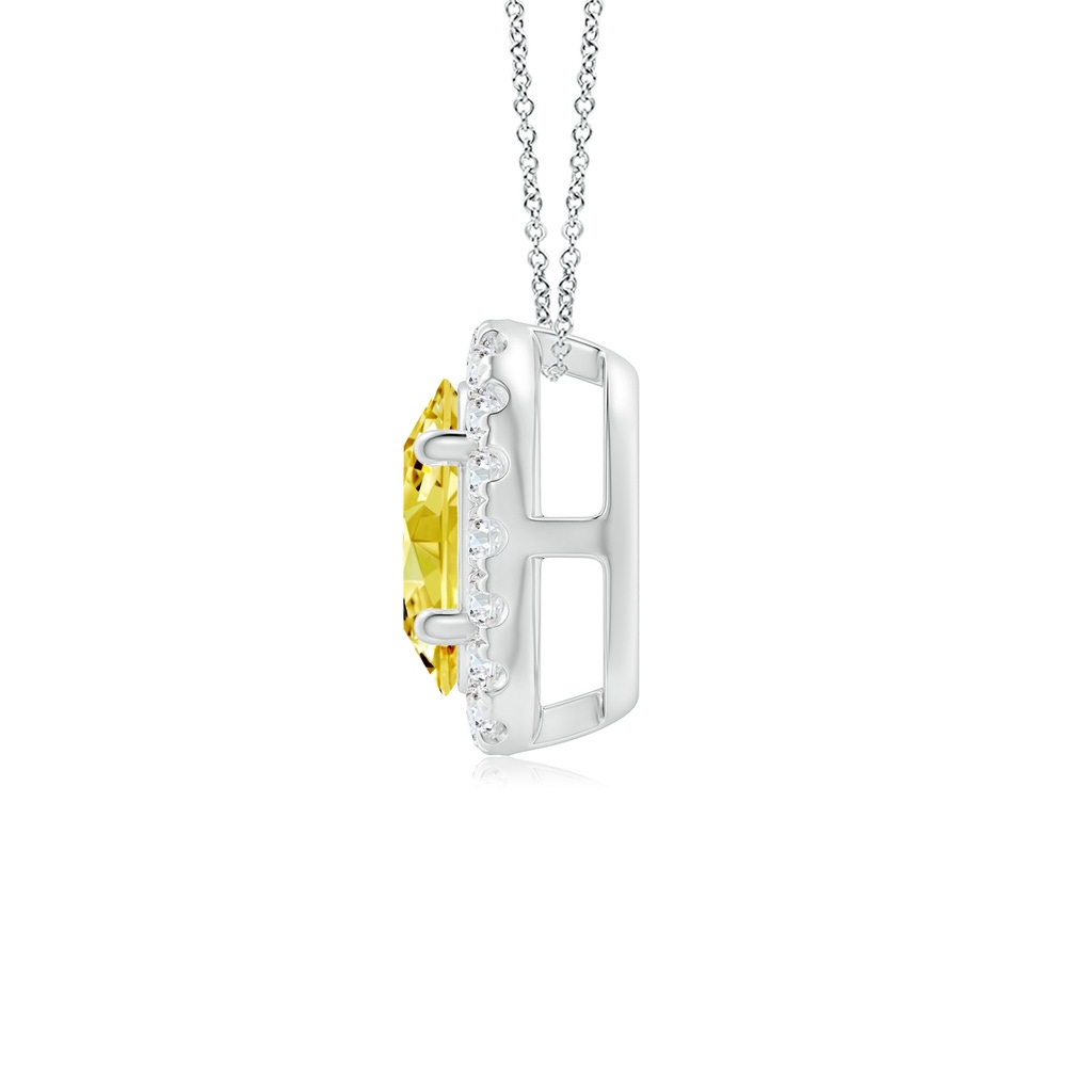 7x5mm AAAA Oval Fancy Intense Yellow Diamond Halo Pendant in White Gold - side 199