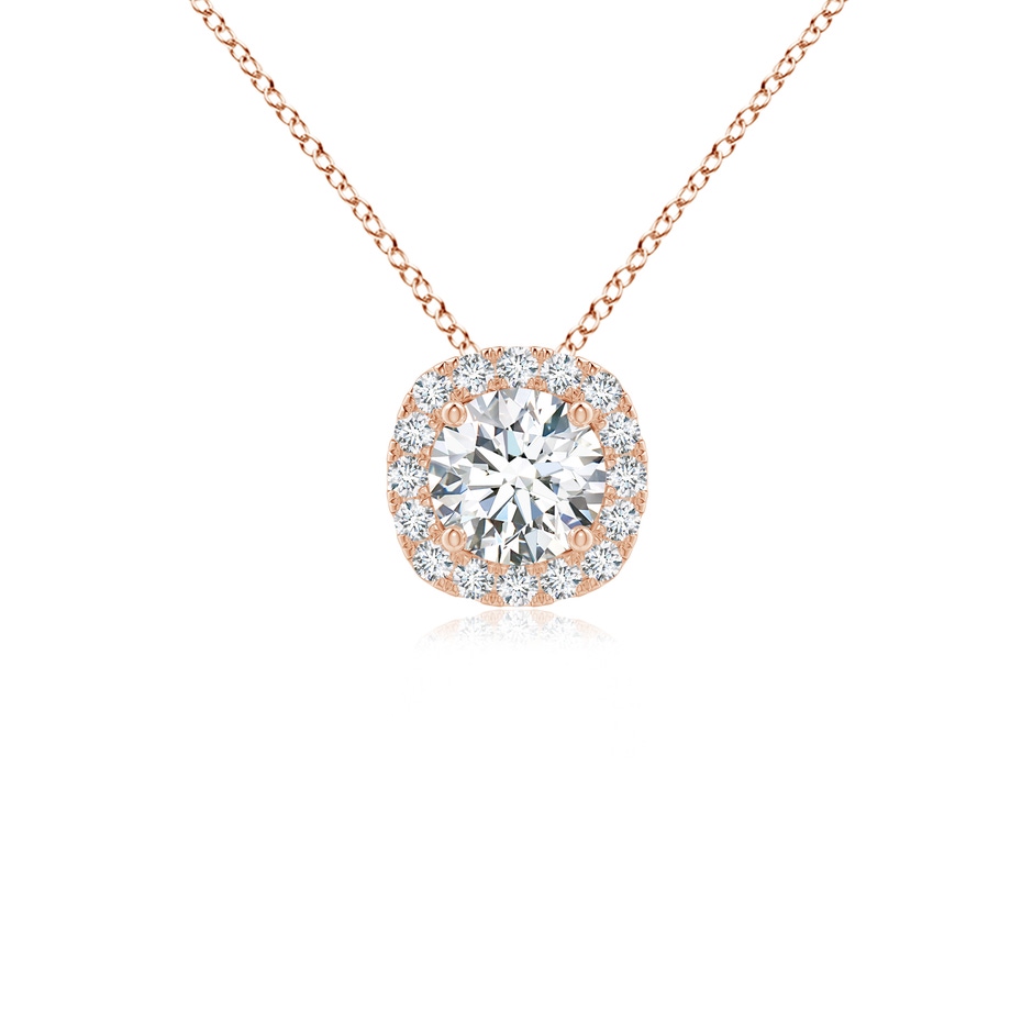5.5mm GVS2 Round Diamond Cushion Halo Pendant in Rose Gold 