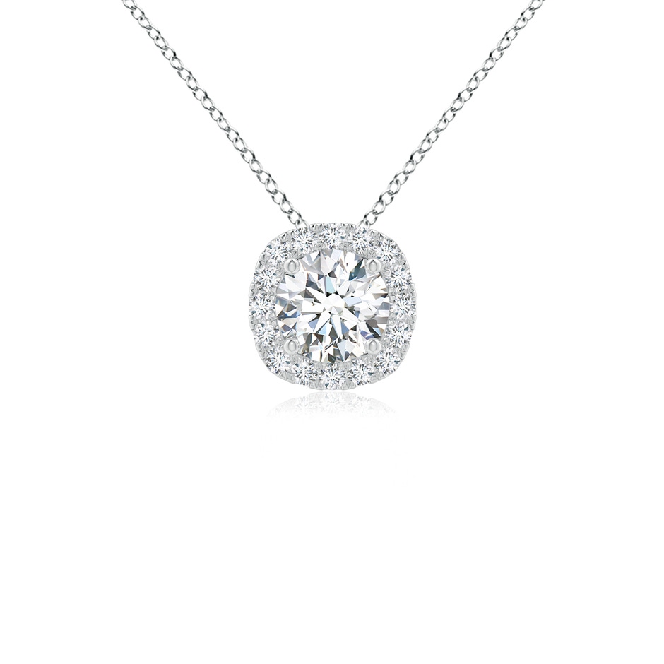 5.5mm GVS2 Round Diamond Cushion Halo Pendant in White Gold 