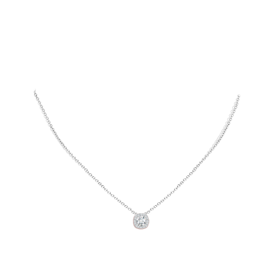5.5mm GVS2 Round Diamond Cushion Halo Pendant in White Gold body-neck