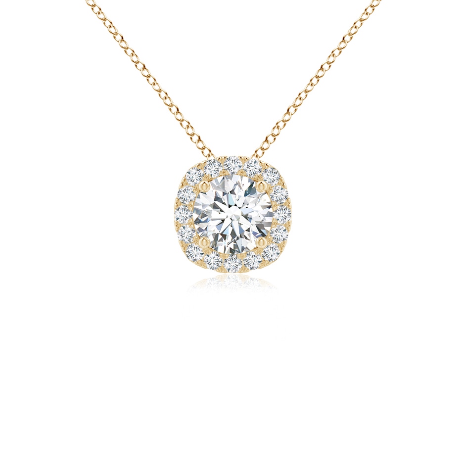 5.5mm GVS2 Round Diamond Cushion Halo Pendant in Yellow Gold 