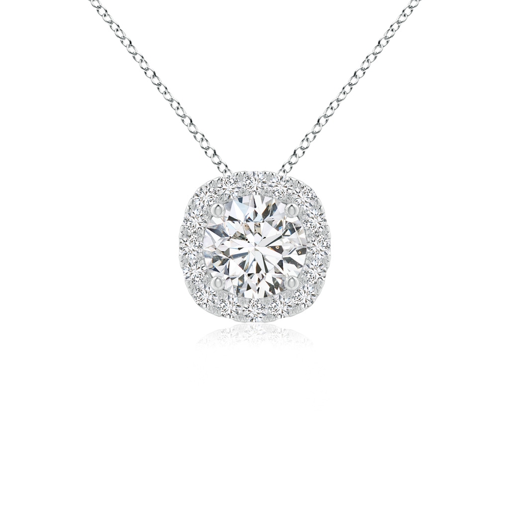 6.5mm HSI2 Round Diamond Cushion Halo Pendant in White Gold