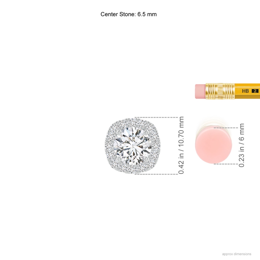 6.5mm HSI2 Round Diamond Cushion Halo Pendant in White Gold Ruler