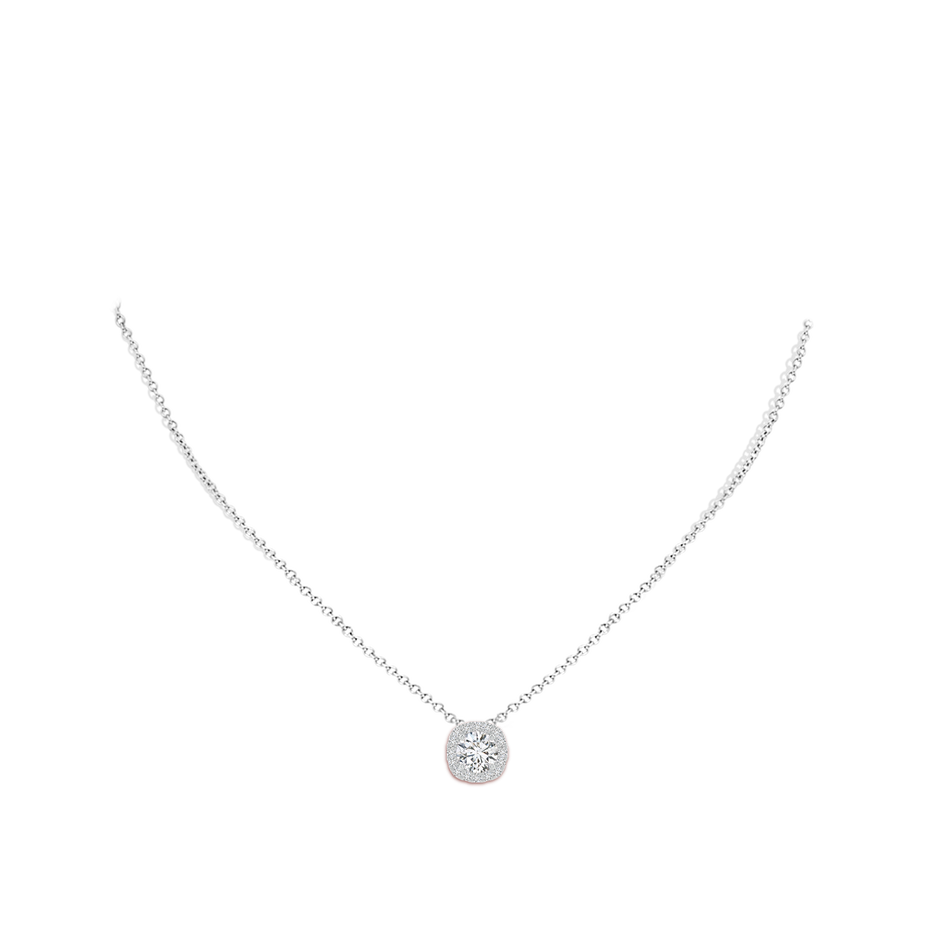 6.5mm HSI2 Round Diamond Cushion Halo Pendant in White Gold body-neck