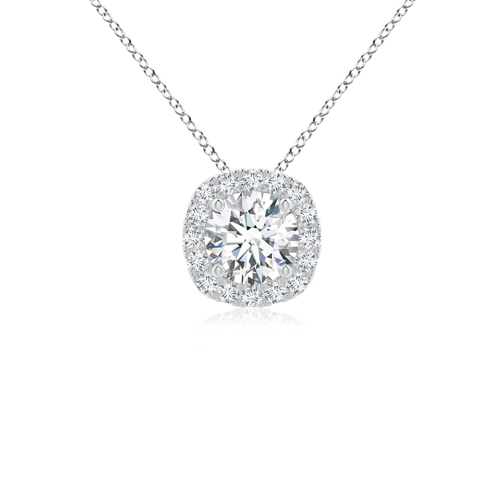 6mm GVS2 Round Diamond Cushion Halo Pendant in White Gold