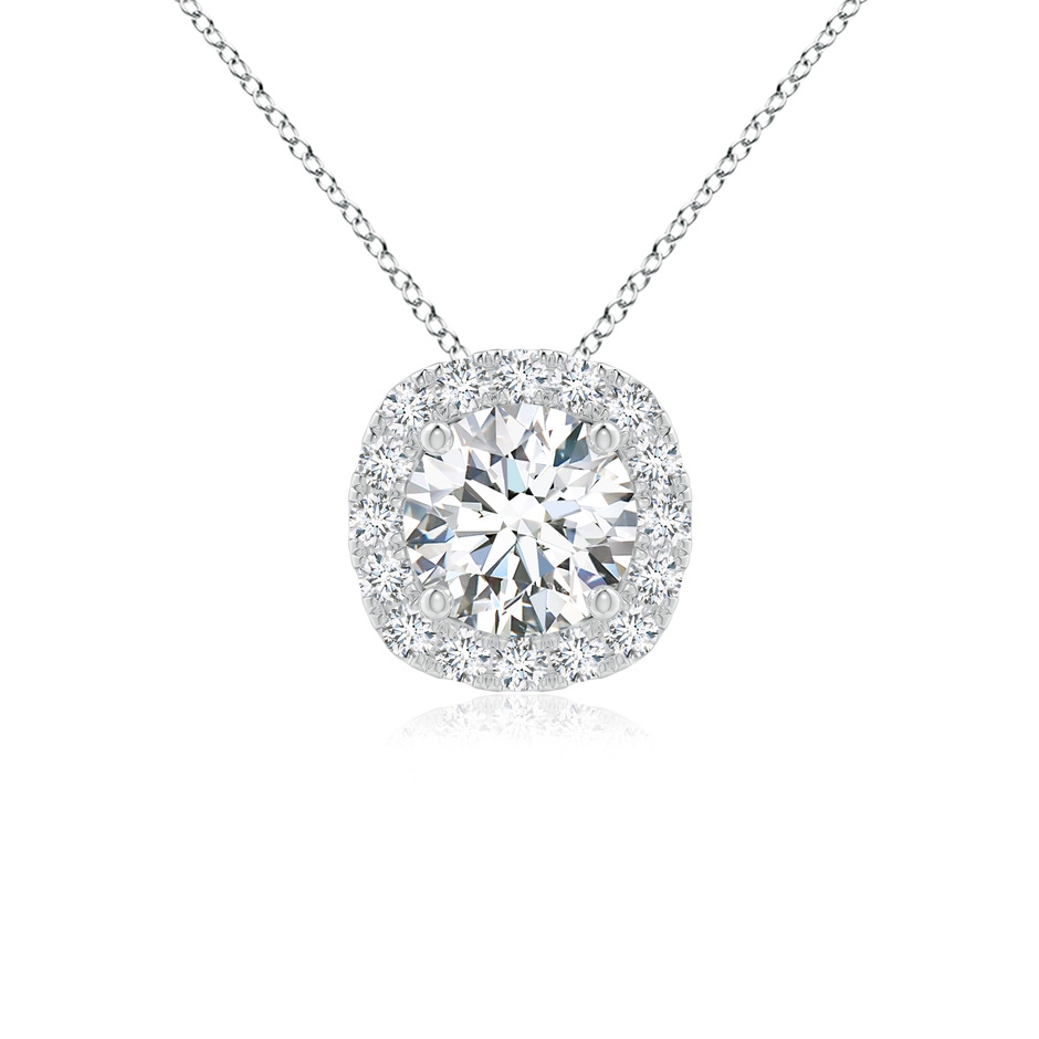 7.2mm GVS2 Round Diamond Cushion Halo Pendant in White Gold 