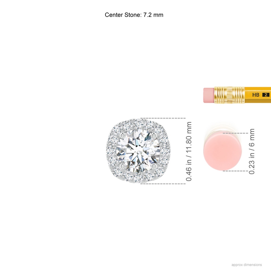 7.2mm GVS2 Round Diamond Cushion Halo Pendant in White Gold ruler