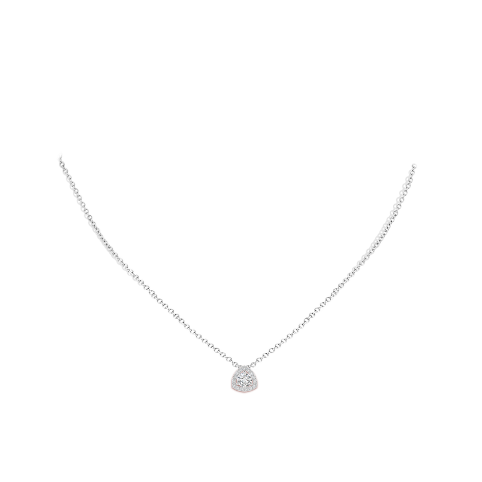 4.1mm HSI2 Round Diamond Trillion Halo Pendant in White Gold body-neck