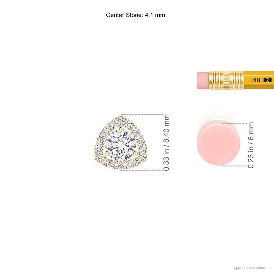 4.1mm HSI2 Round Diamond Trillion Halo Pendant in Yellow Gold ruler