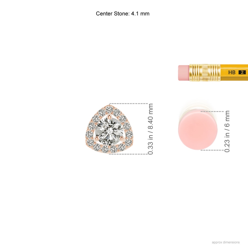 4.1mm KI3 Round Diamond Trillion Halo Pendant in Rose Gold ruler