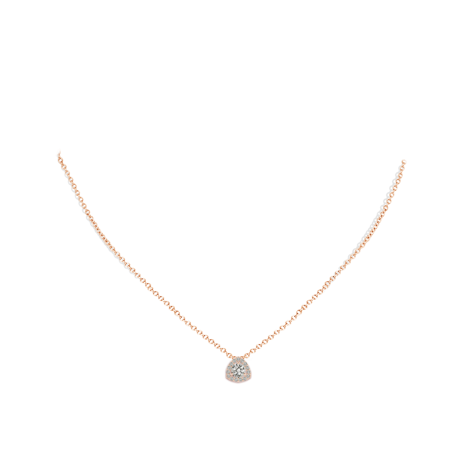 4.1mm KI3 Round Diamond Trillion Halo Pendant in Rose Gold body-neck