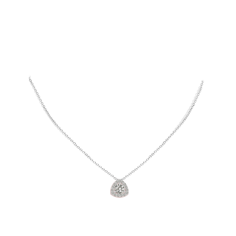 5.7mm KI3 Round Diamond Trillion Halo Pendant in White Gold body-neck