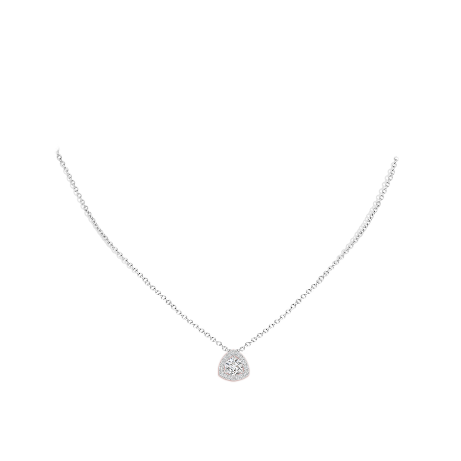 5mm HSI2 Round Diamond Trillion Halo Pendant in White Gold body-neck