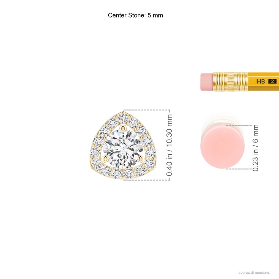 5mm HSI2 Round Diamond Trillion Halo Pendant in Yellow Gold ruler
