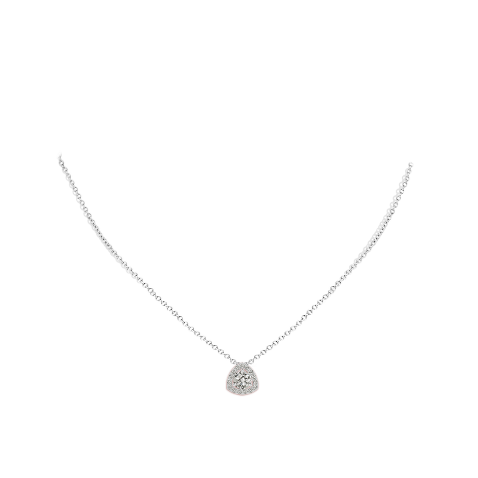 5mm KI3 Round Diamond Trillion Halo Pendant in White Gold body-neck